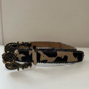 Betsey Johnson cow hair genuine leather rose buckle jeweled Women’s Size Medium